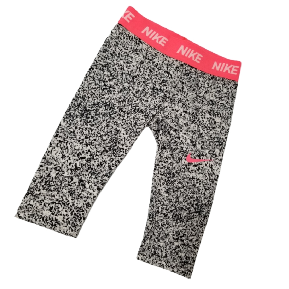 Nike Black & White Speckle Print & Neon Pink Trim Dri-Fit Toddler Legging XS 3-4
